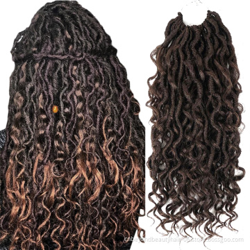Goddess Locs Crochet Braids Synthetic Hair Extensions Twist River Braiding Ombre Brown Faux Locs With Curly For Black Women